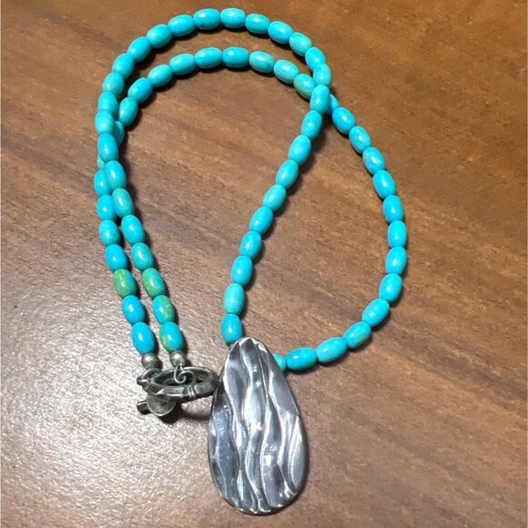 Artisan SDH Necklace .999 Fine Silver Pendant Dyed Gemstone Beads 16 1/2" 17.43g - Picture 1 of 7